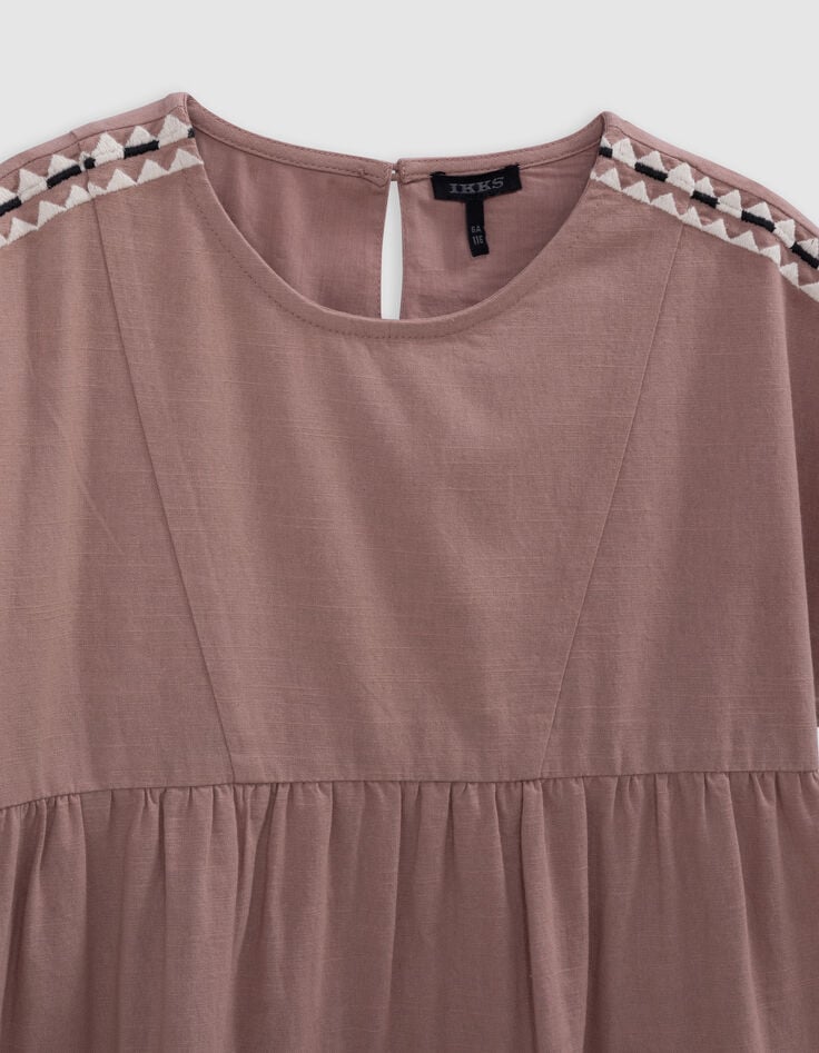 Ikks Robe Rose Broderies épaules Et Devant Fille