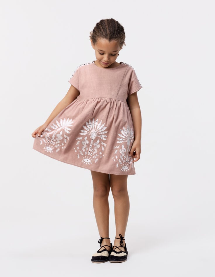 ikks Robe rose broderies épaules et devant fille