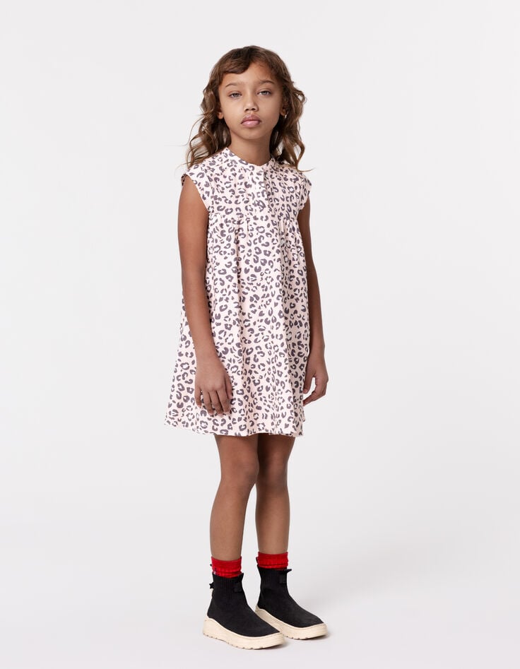 Ikks Robe Rose Imprimé Léopard Fille