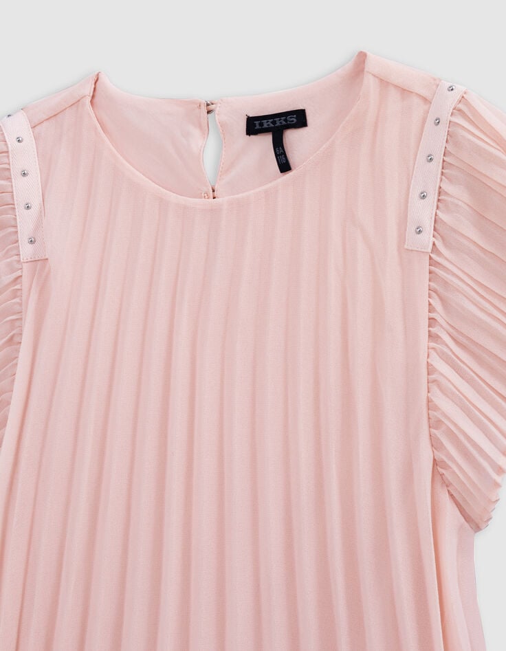 Ikks Robe Rose Plissée Décor Clous Fille