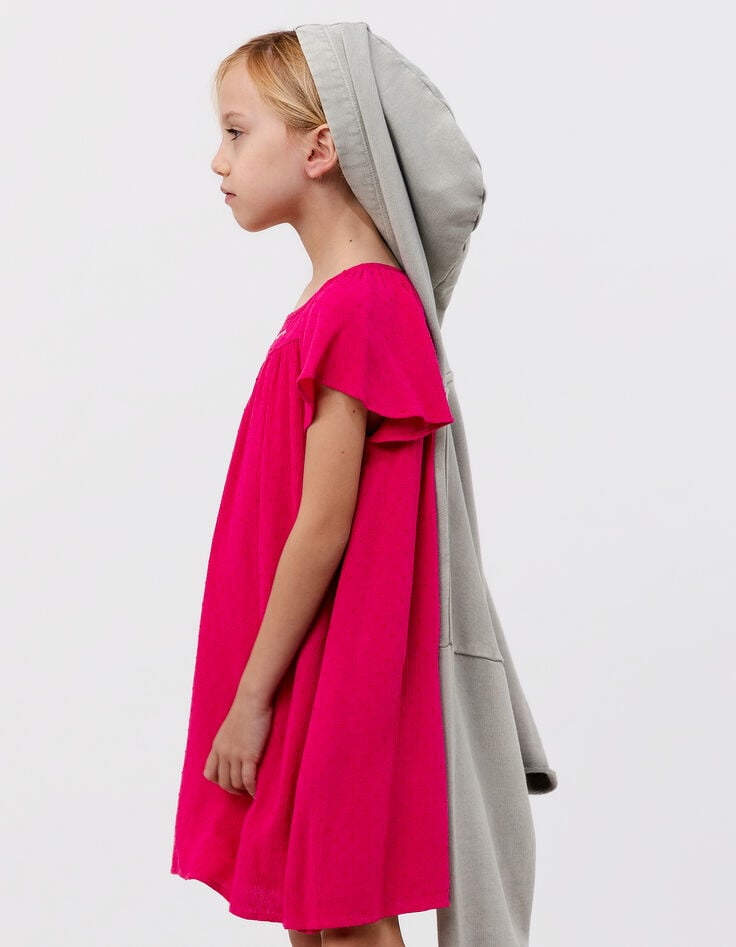 Ikks Robe Rose Vif Tissu Gaufré Plumetis Fille