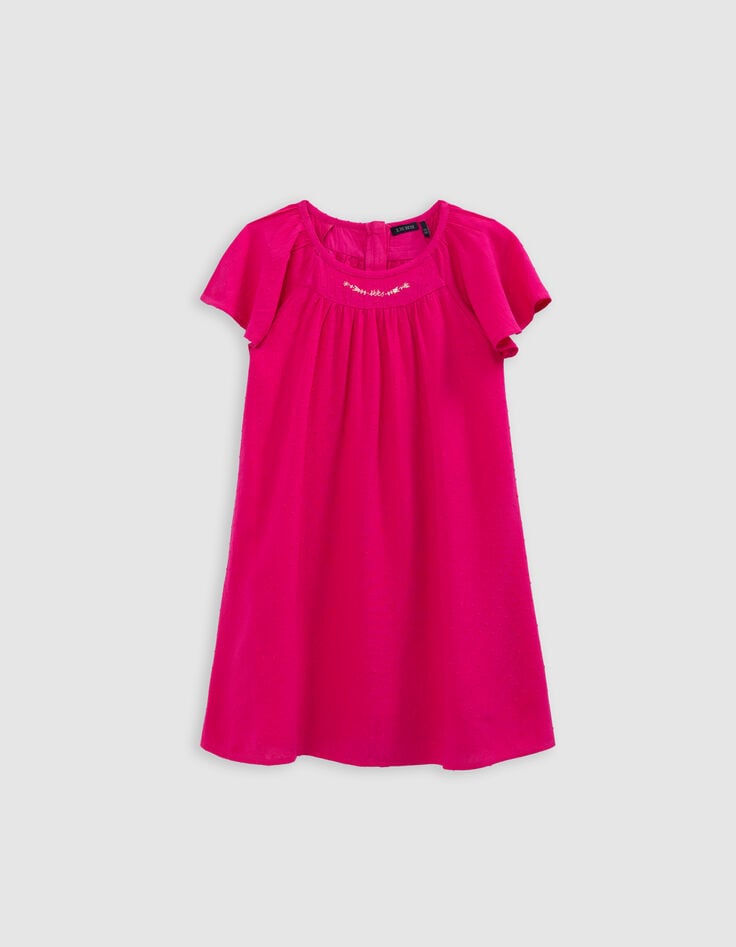 Ikks Robe Rose Vif Tissu Gaufré Plumetis Fille