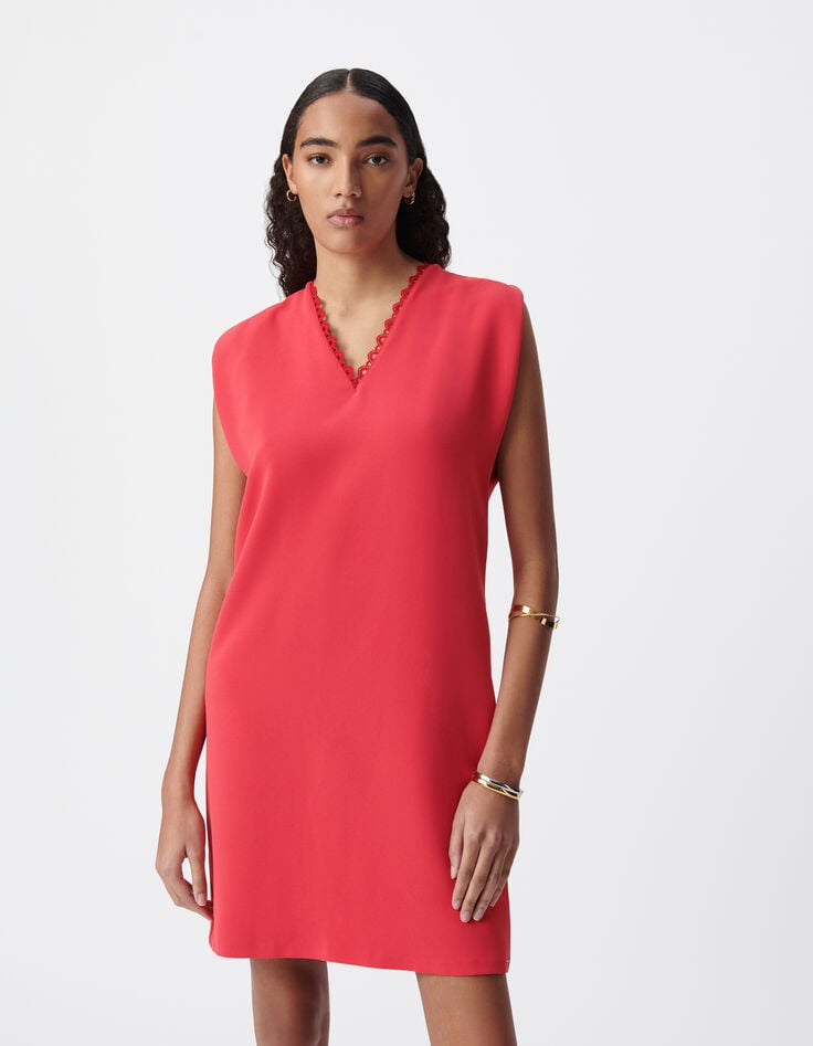 Ikks Robe Rouge Encolure V Devant/dos Femme