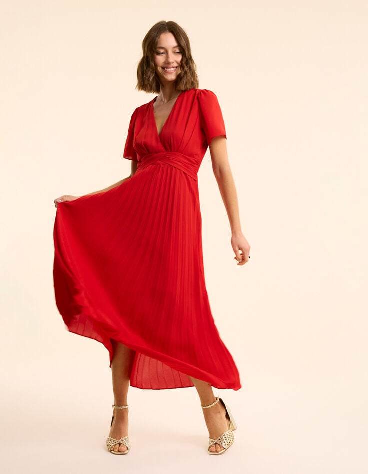 Ikks Robe Rouge Plissée Drapée à La Taille I.Code