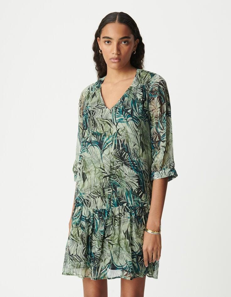 Ikks Robe Turquoise Imprimé Feuillage Femme