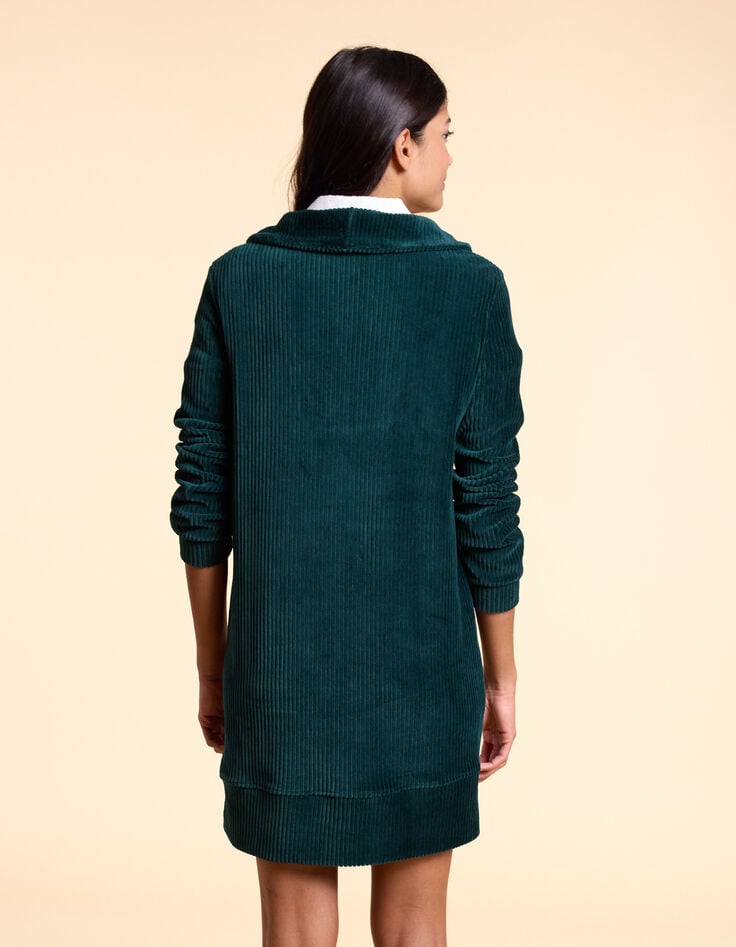 Ikks Robe Vert Nuit Maille Velours Côtelée I.Code