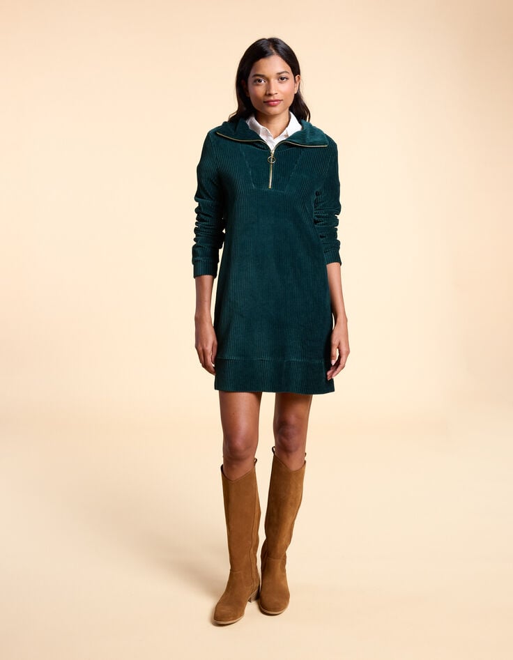 Ikks Robe Vert Nuit Maille Velours Côtelée I.Code