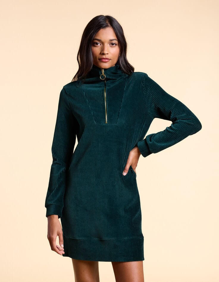 ikks Robe vert nuit maille velours côtelée I.Code