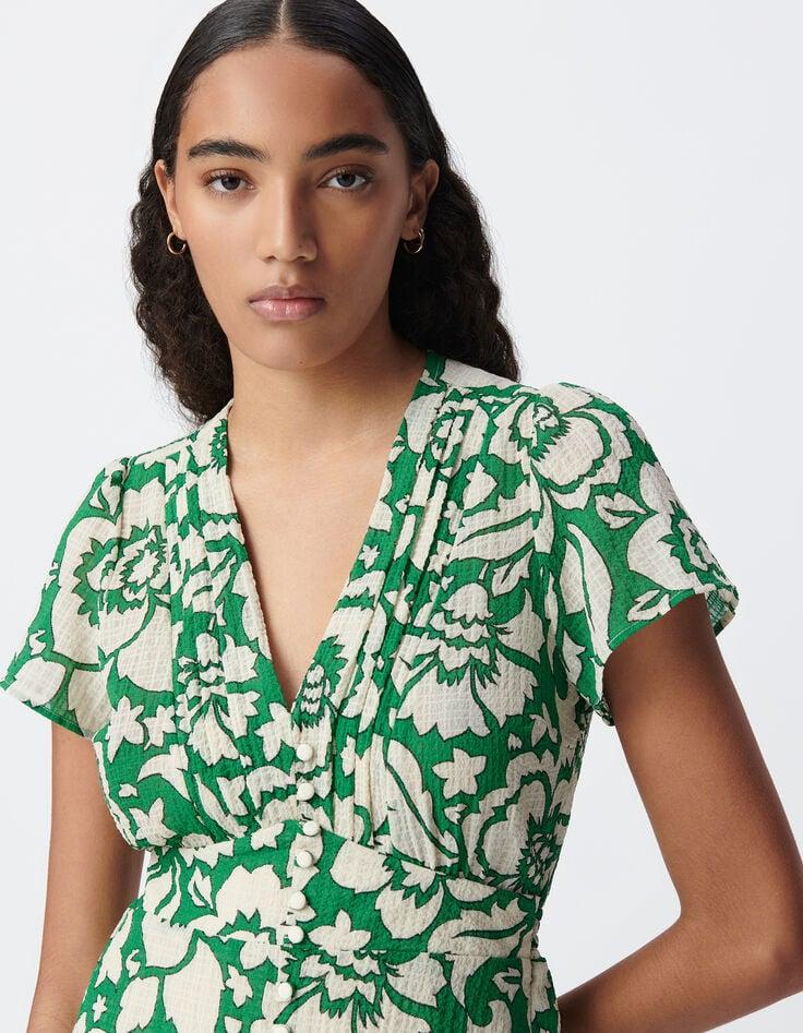 Ikks Robe Verte Imprimé Maxi Tropical Femme