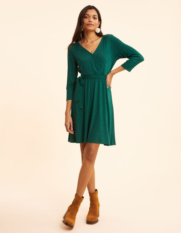 Ikks Robe Verte Lurex Maille Nid D'abeille I.Code