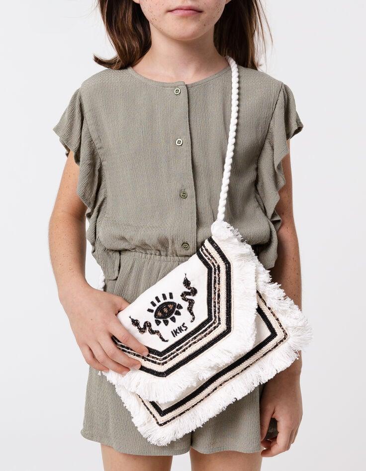 ikks Sac à main beige broderies perles fille