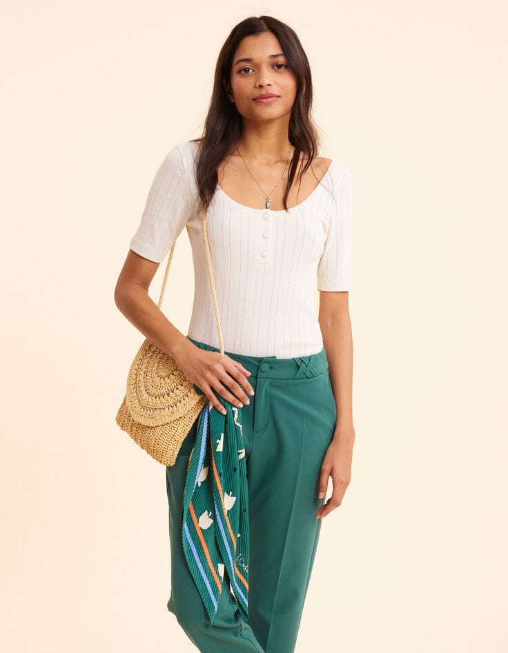 Ikks Sac à Main Beige Paille Papier Tressé I.Code