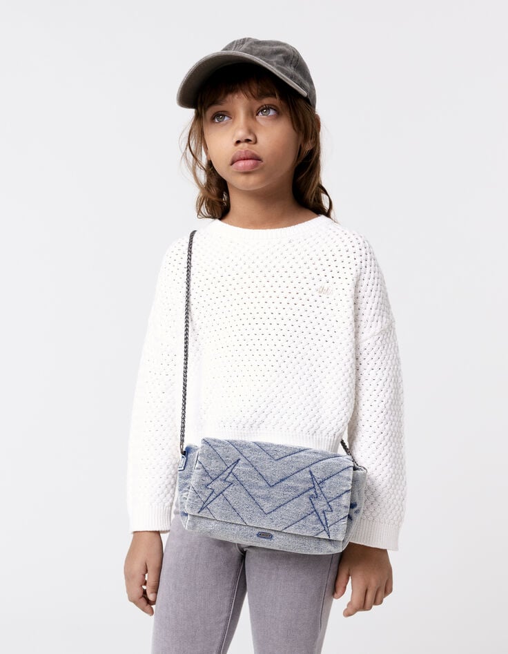 ikks Sac à main en jean bleu rabat matelassé fille