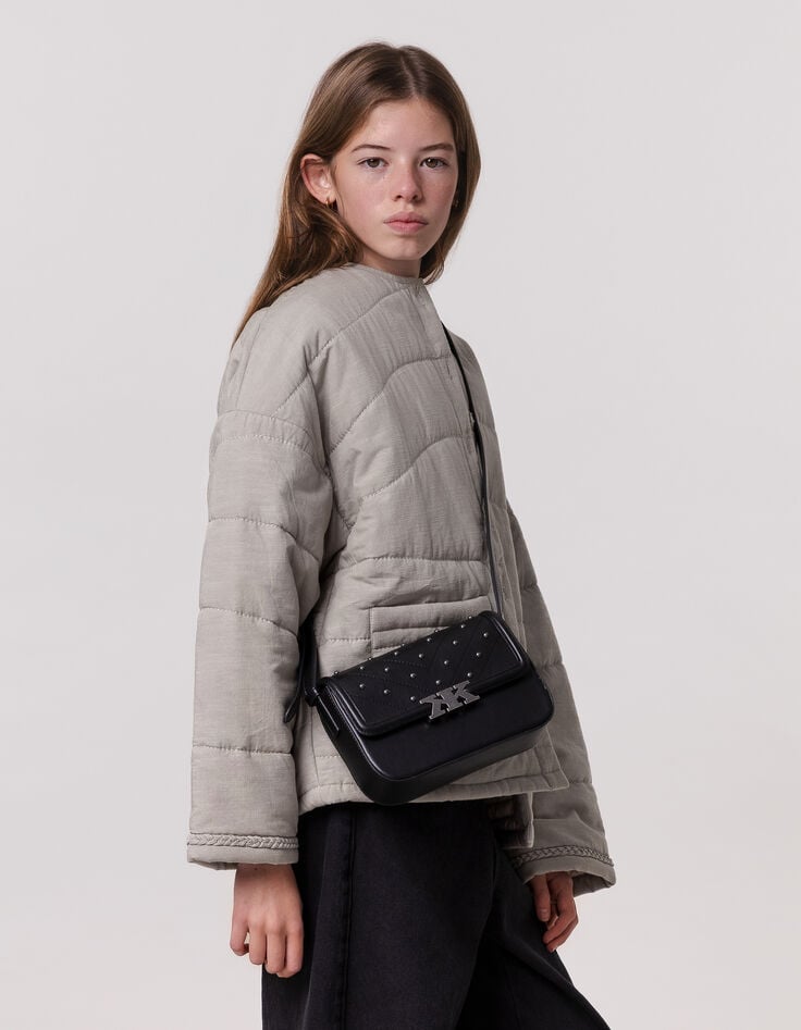 ikks Sac à main noir rigide décor clous fille