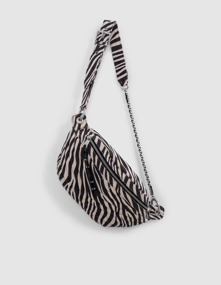 Ikks Sac Banane 1440 écru Toile Motif Zébré Femme