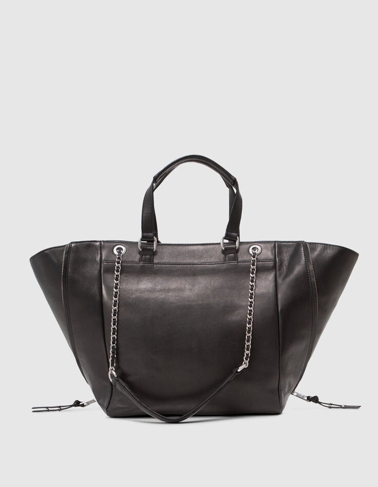 Ikks Sac Cabas 1440 Noir Cuir Taille Large Femme
