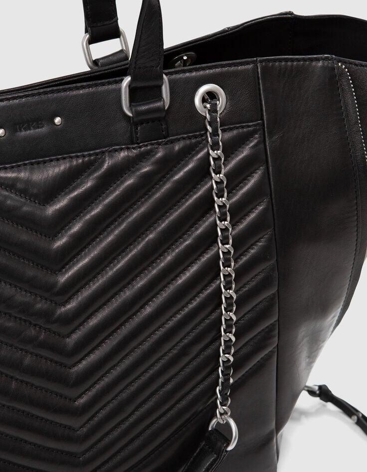 Ikks Sac Cabas 1440 Noir Cuir Taille Large Femme