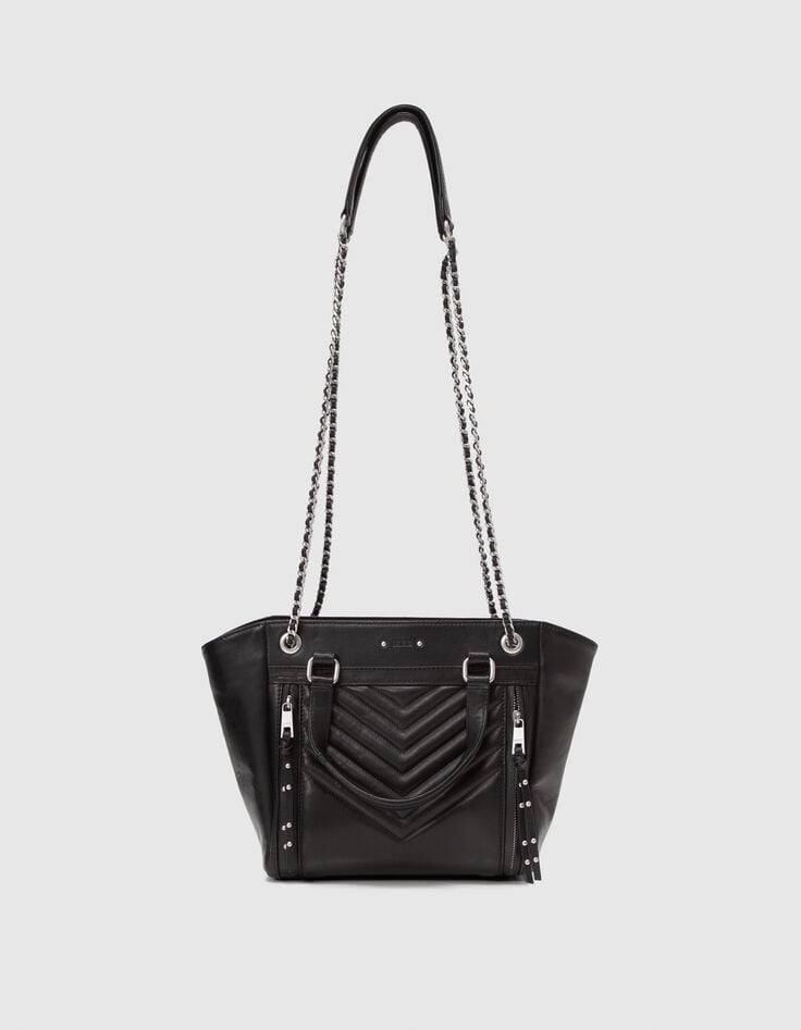 Ikks Sac Cabas 1440 Noir Cuir Taille Medium Femme