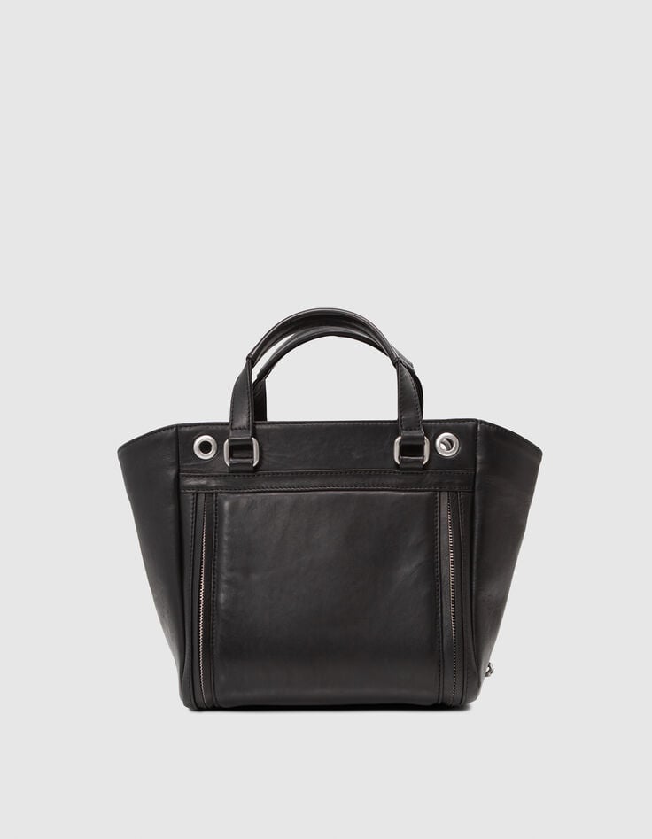 Ikks Sac Cabas 1440 Noir Cuir Taille Medium Femme