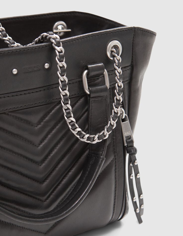 Ikks Sac Cabas 1440 Noir Cuir Taille Medium Femme