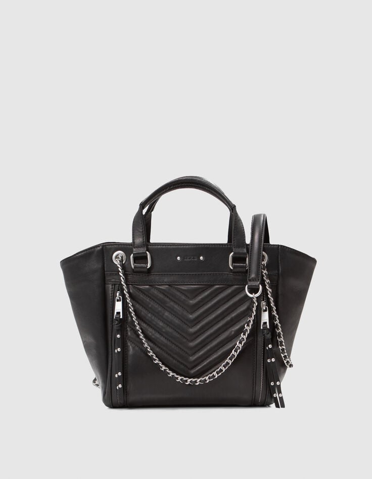 ikks Sac cabas 1440 noir cuir Taille Medium Femme