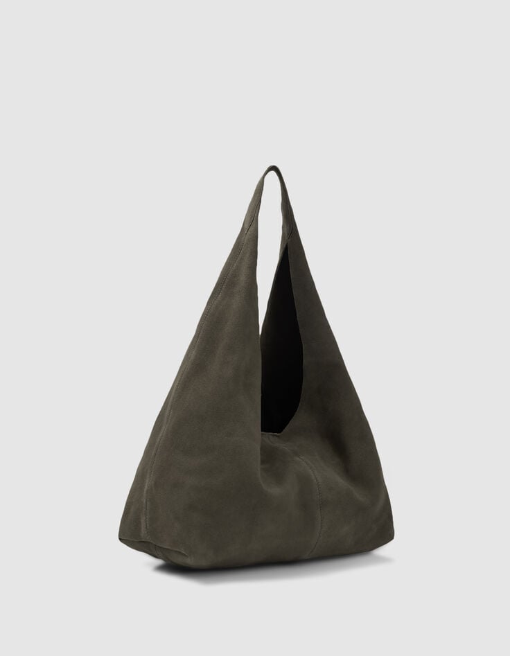 Ikks Sac Hobo Kaki Cuir Velours