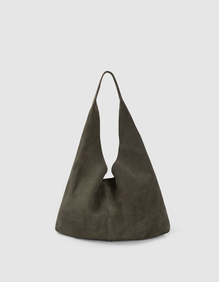 ikks Sac Hobo kaki cuir velours
