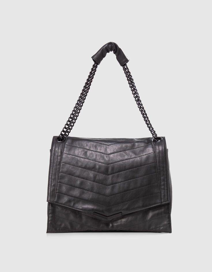 Ikks Sac THE 1. Noir Cuir Matelassé Taille XL Femme