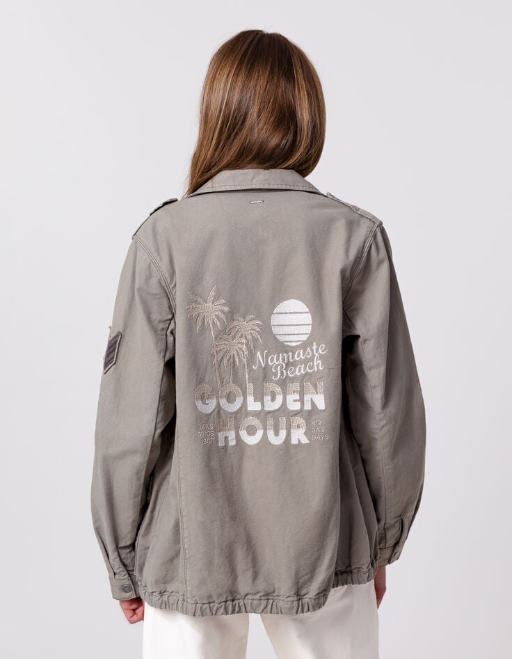 Ikks Saharienne Kaki Maxi Broderies Dos Fille