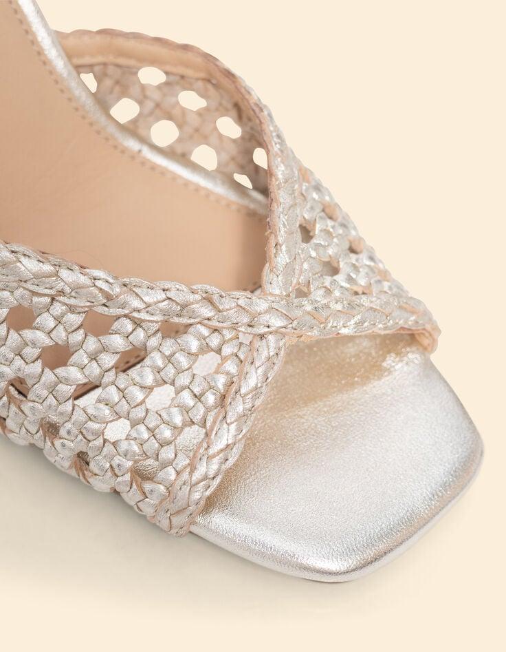 Ikks Sandales à Talon Doré Cuir Tressé I.Code