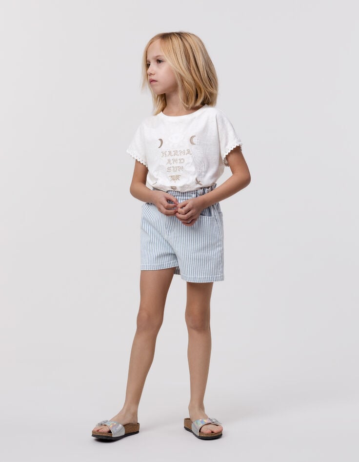 Ikks Short En Jean Blanc Rayures Bleues Fille