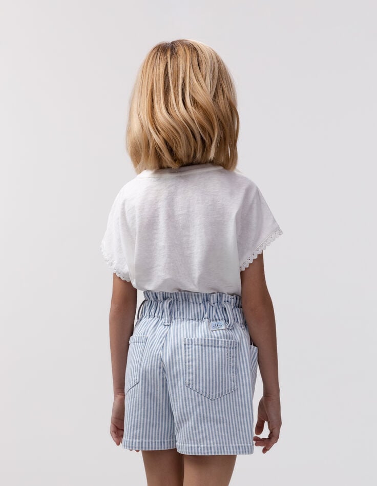 Ikks Short En Jean Blanc Rayures Bleues Fille