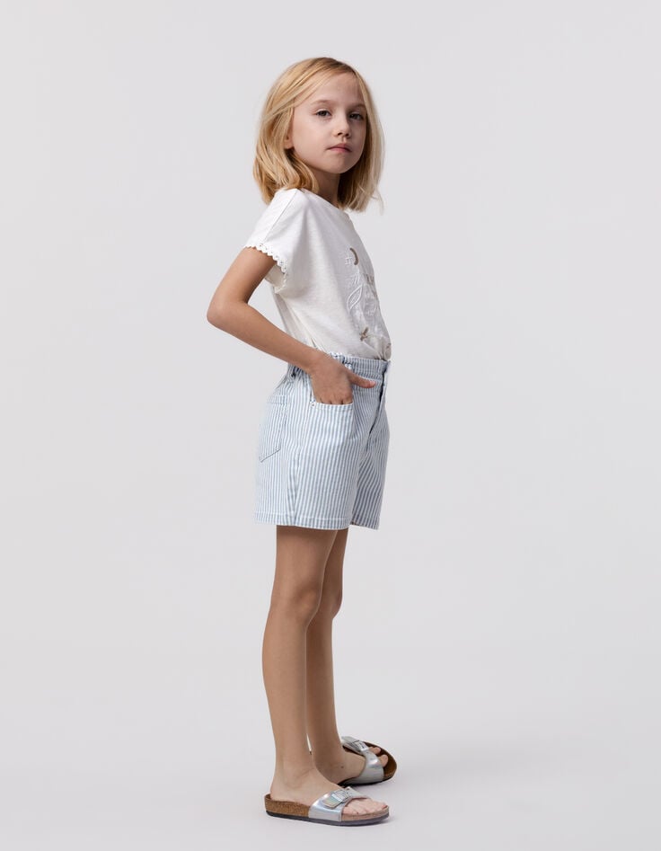 ikks Short en jean blanc rayures bleues fille