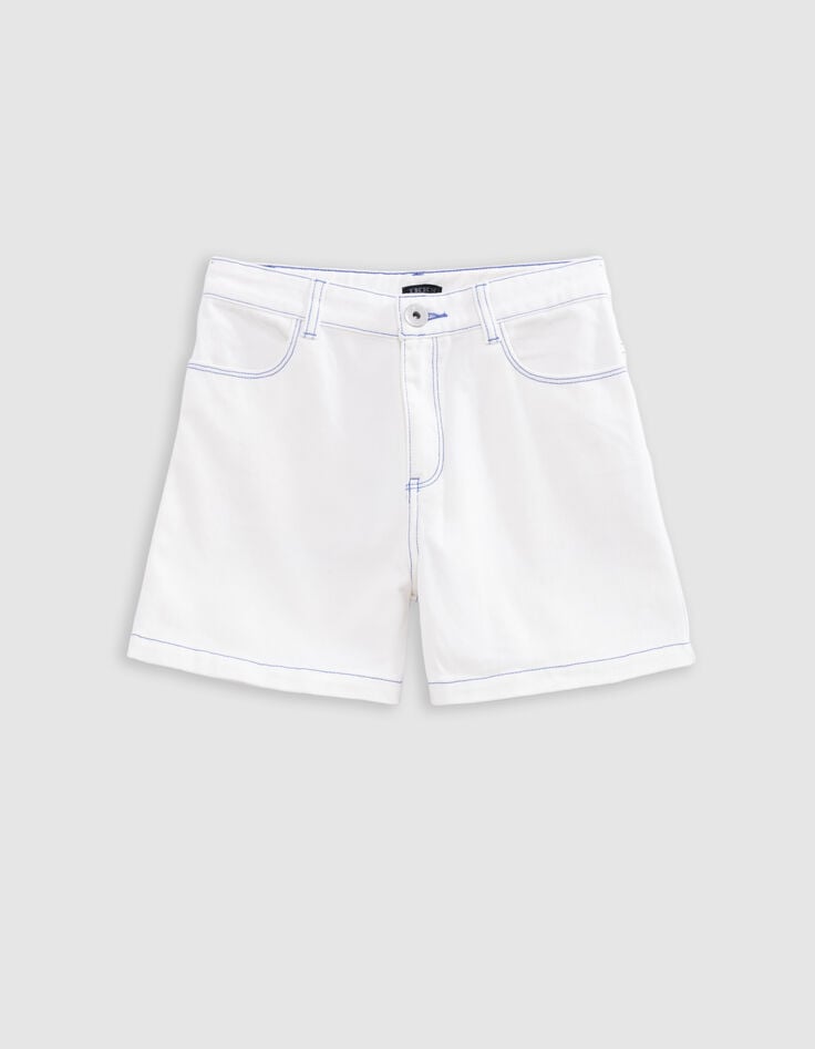 Ikks Short En Jean Blanc Surpiqûres Bleues Fille