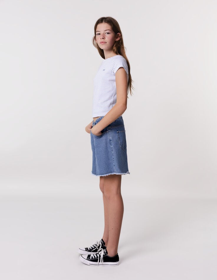 Ikks Short En Jean Bleu Bords Frangés Fille