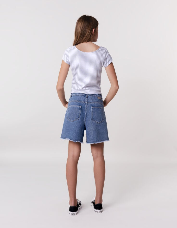 Ikks Short En Jean Bleu Bords Frangés Fille