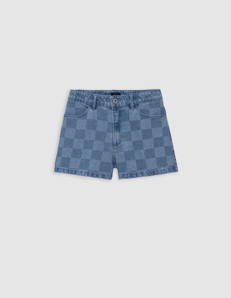 Ikks Short En Jean Bleu Motif Damier Fille