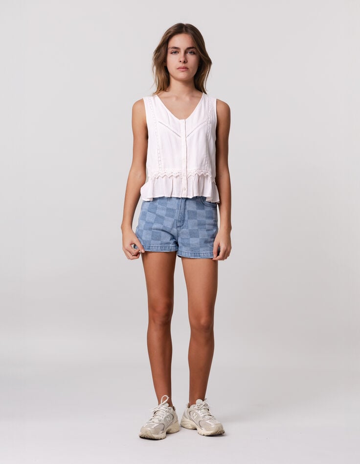 ikks Short en jean bleu motif damier fille