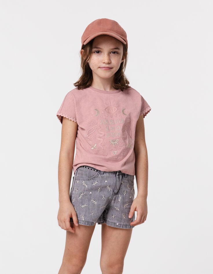 Ikks Short En Jean Gris Coton Bio Brodé Fille
