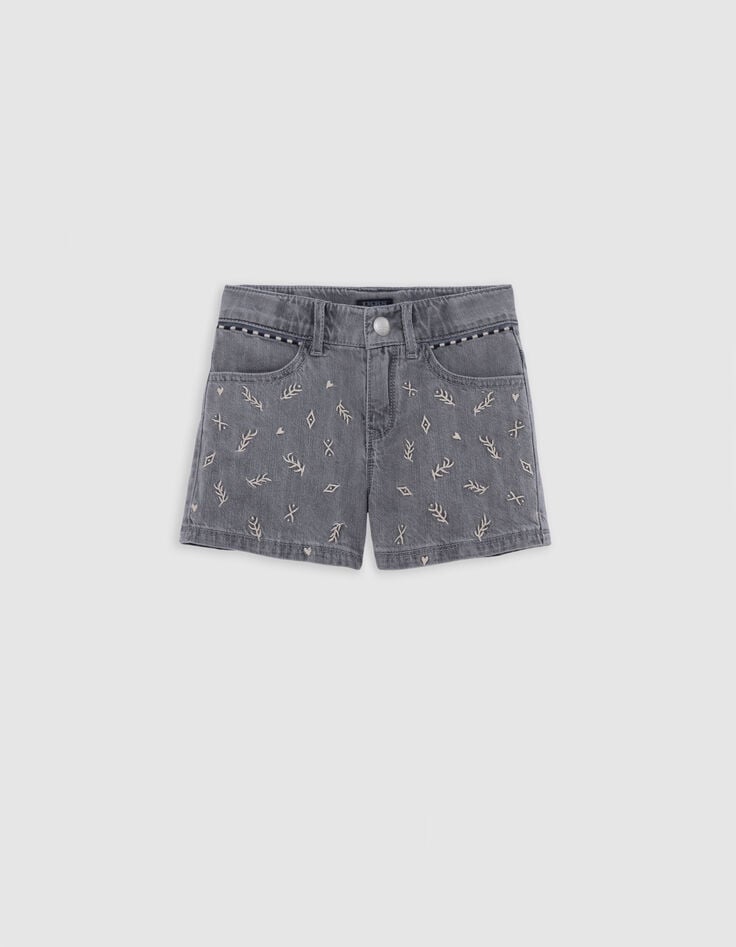 Ikks Short En Jean Gris Coton Bio Brodé Fille