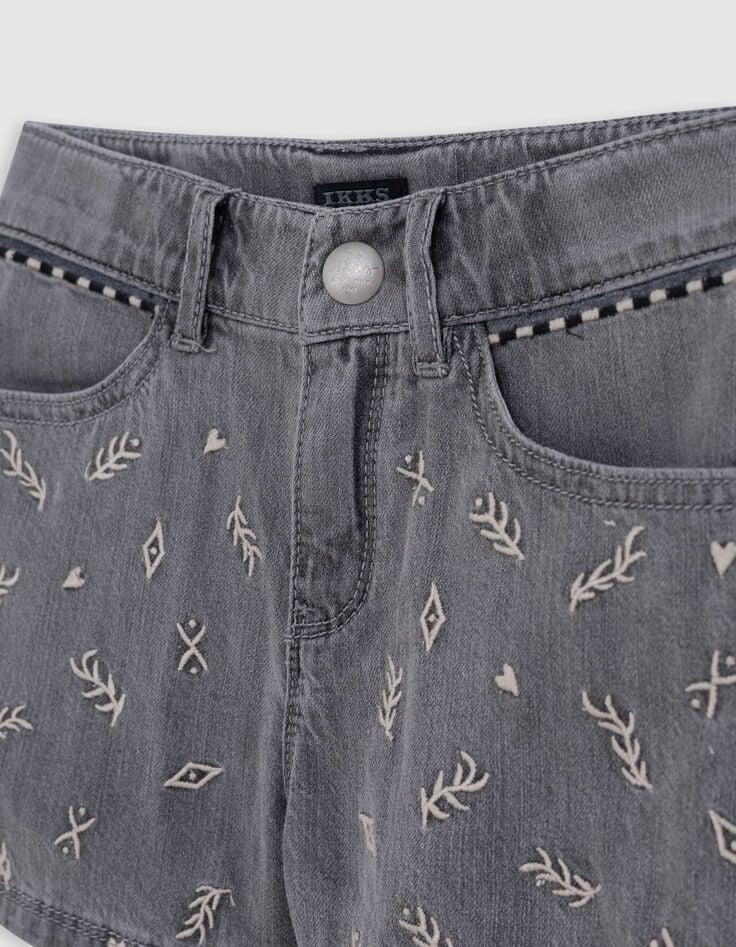 Ikks Short En Jean Gris Coton Bio Brodé Fille