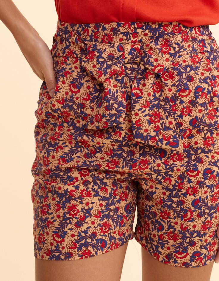 Ikks Short Rouge Imprimé Fleuri Ceinturé I.Code