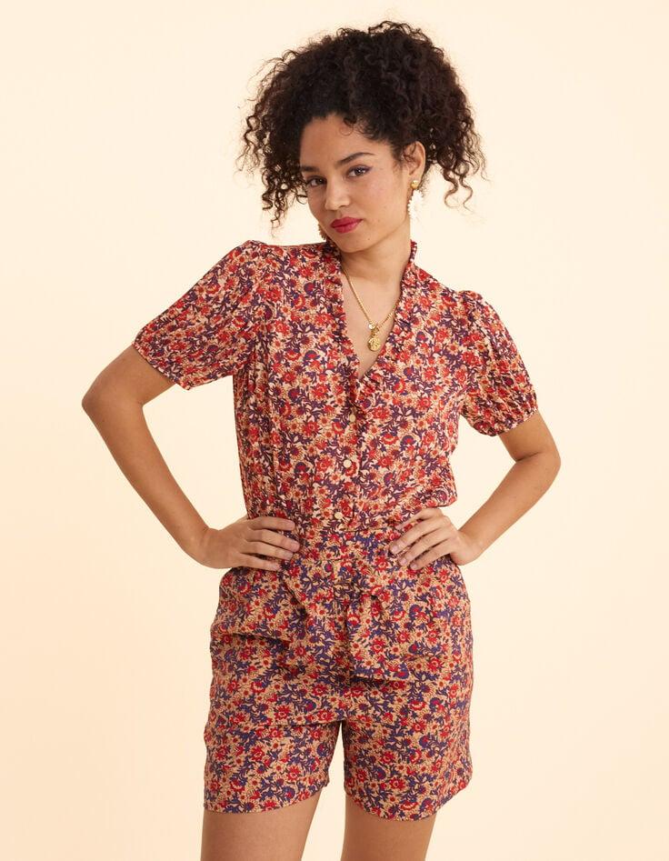 ikks Short rouge imprimé fleuri ceinturé I.Code