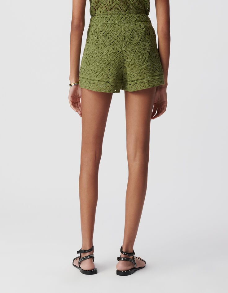 Ikks Short Vert Coton Bio Dentelle Crochet Femme