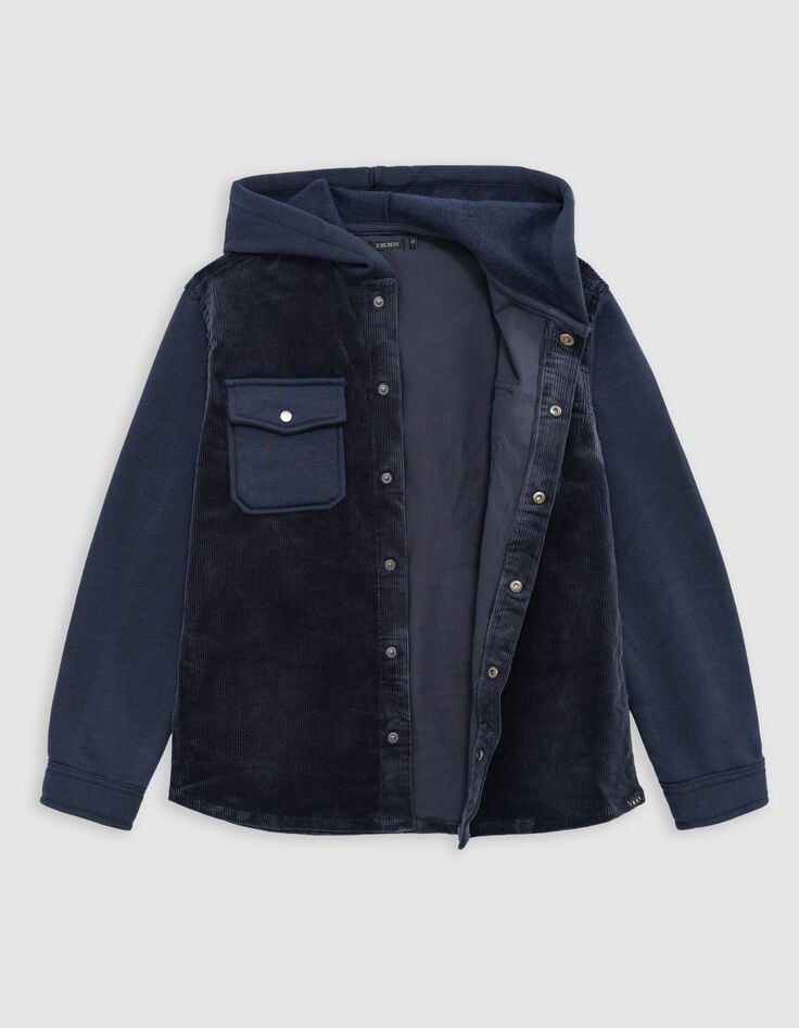 Ikks Surchemise Marine Bi-matière à Capuche Garçon