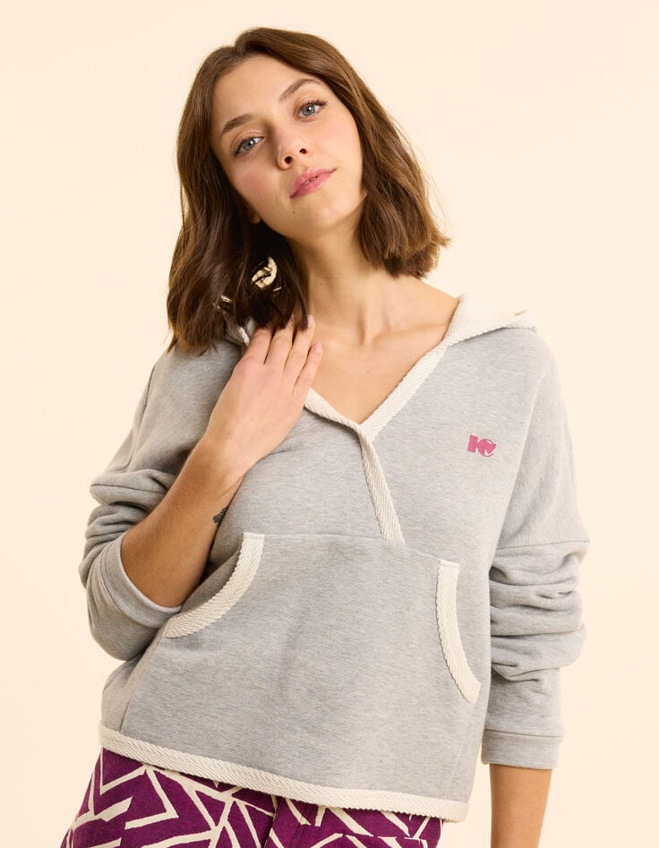 ikks Sweat à capuche gris col cache-cœur I.Code