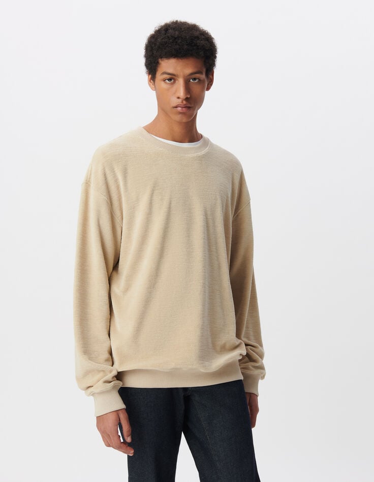 Ikks Sweat Beige Coton Bio En éponge Homme