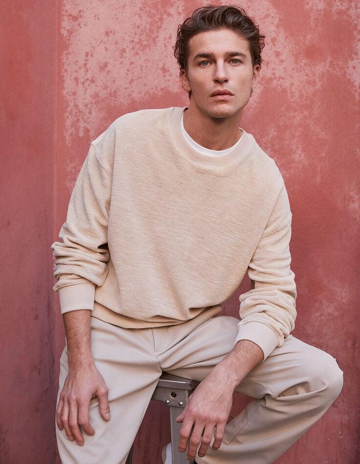 ikks Sweat beige coton bio en éponge Homme