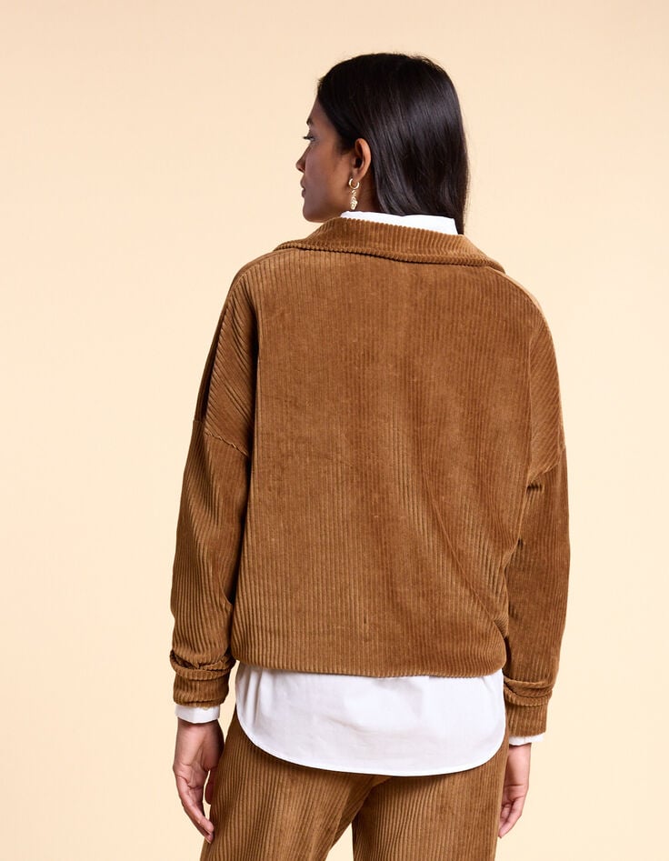 Ikks Sweat Camel Maille Velours Côtelée I.Code