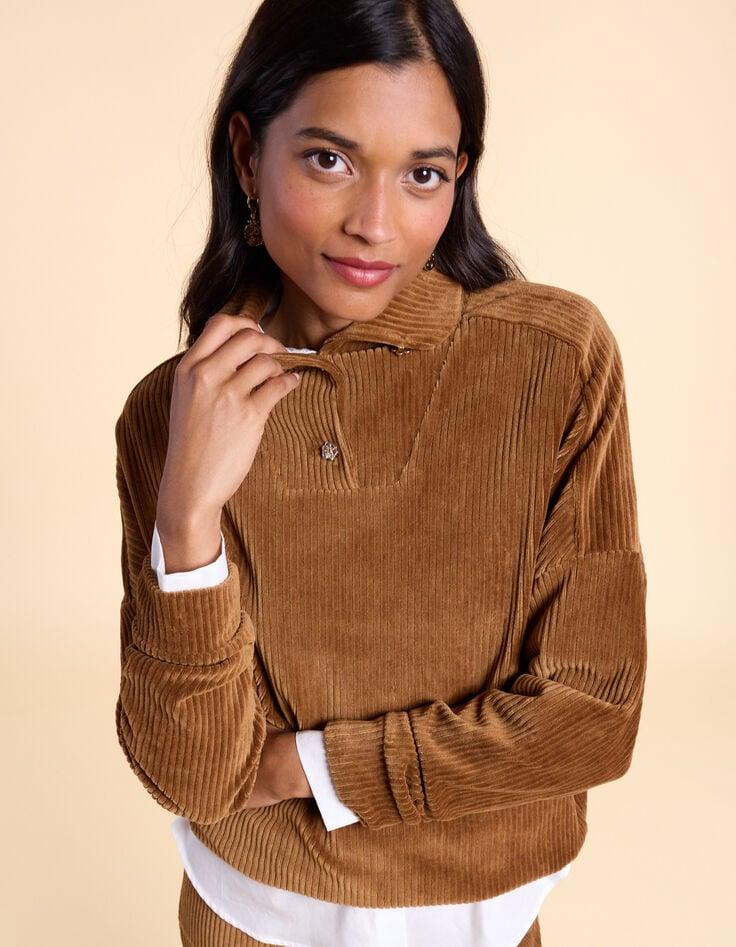 ikks Sweat camel maille velours côtelée I.Code